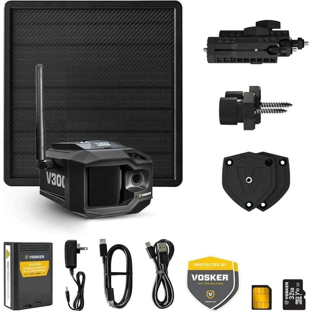 Vosker V300 Ultimate Farmers Pack Outdoor Security Camera with External Solar Pa